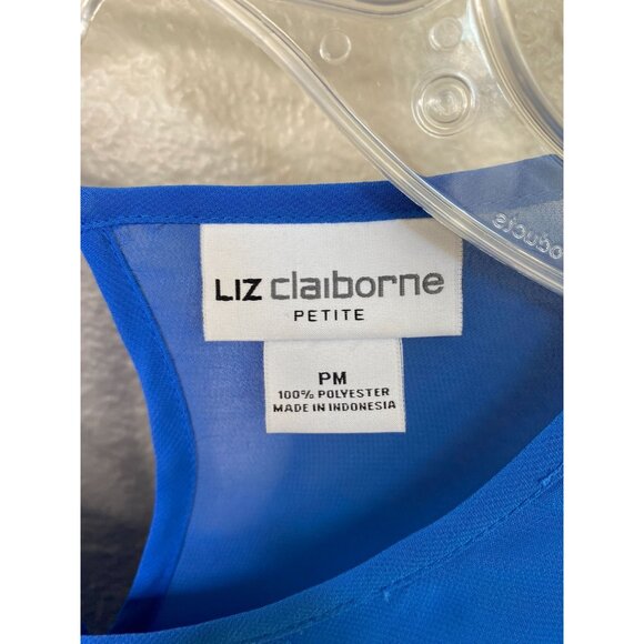 Liz Claiborne Petite Womens Blue Layered Ruffle Short Sleeve Blouse PM Polyester - Picture 3 of 6